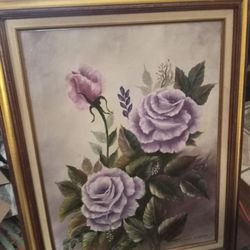 Beautiful Hand-painted Purple Rose Floral Hanging Artwork Hand Painted Wooden Frame