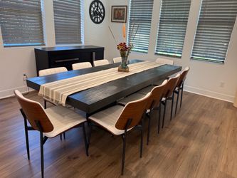 Contemporary Expandable Dining Table + Matching Buffet + Wall Clock