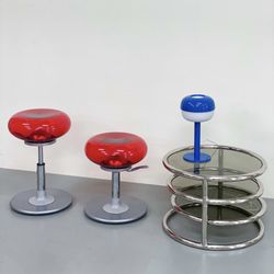 Space Age Adjustable Mambo Stools Red Lucite Bubble Seat by Delight, Italy