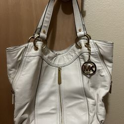 Michael Kors White Leather Moxley Satchel