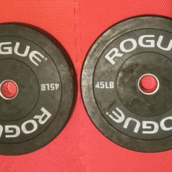 (2) 45lb ROGUE Olympic Size Bumper Barbell Weights 90lbs Total