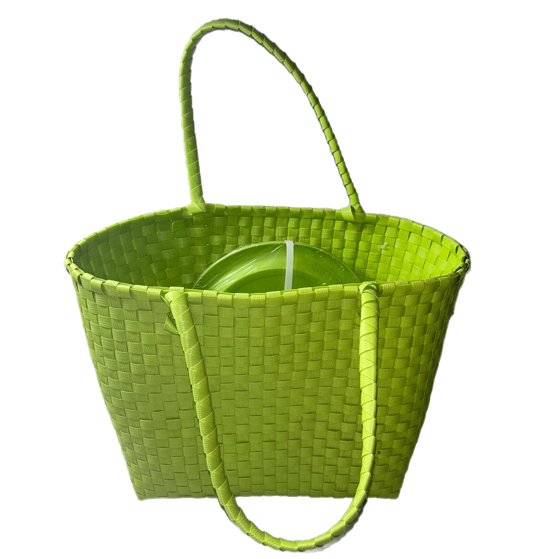 Vintage Lime Green Woven Picnic Bag Tote Basket