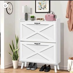 Shoe Storage Cabinet with 2 Flip Drawers, Freestanding Organizer for Entryway with Wooden Legs, Nar