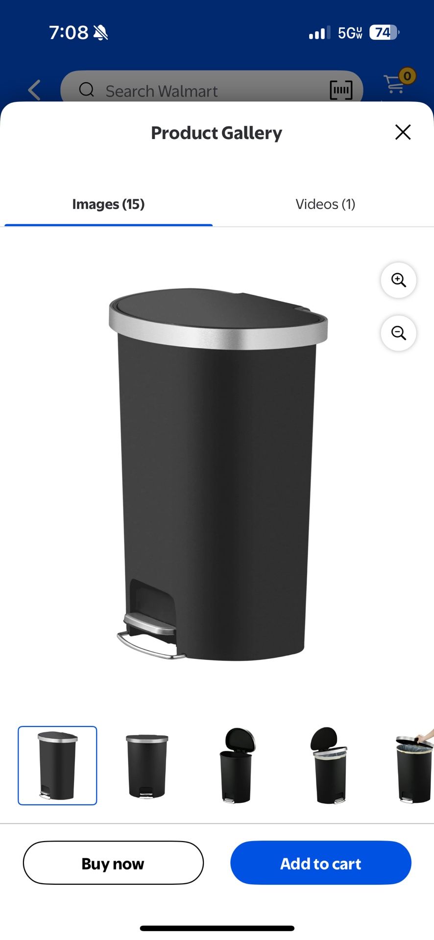 Better Homes & Gardens Kitchen Trash Can,14.5 Gallon, Plastic Step-on Garbage Bin, Black