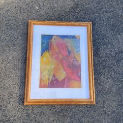 Vintage-Inspired Framed Abstract Fish Art – Solid Wood Frame
