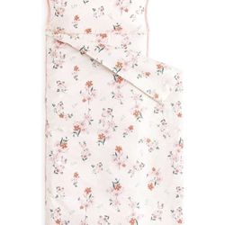 Toddler Nap Mat with Blanket, 100% Cotton Fabric, for Kids Girls Ages 3 Plus in Daycare Kindergarten Preschool, Roll Up Sleeping Bag, Floral Flowers