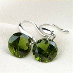 Round Olivine Green Crystal CZ Earring Hook