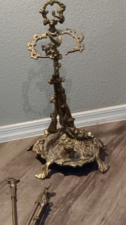 Victorian Antique Brass Dog Figure fireplace companion set