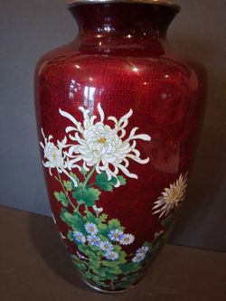 Japanese Jinbari Cloisone Pigeon Blood VASE 12 inches