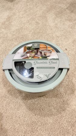 3 Piece Stainless Steel Mixing Bowls Set with Non Skid Bottom & Transparent Lid