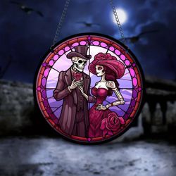 Purple acrylic suncatcher - Spooky Halloween couple