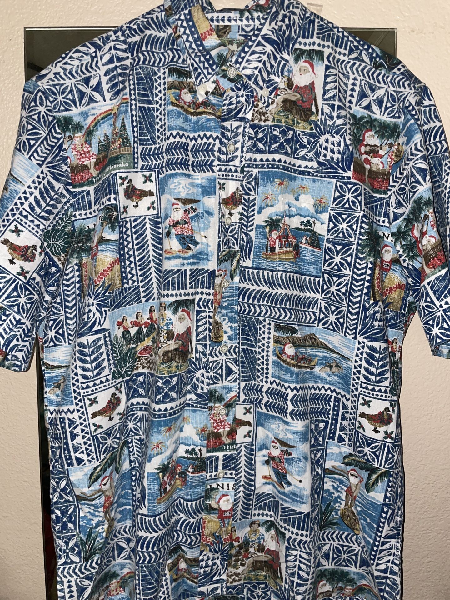 2020 Reyn Spooner Mele Kalikimaka Ltd Issue Blue Hawaiian Christmas Shirt MED