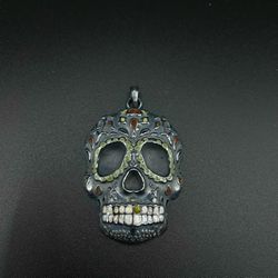 Enameled Sterling Silver Skull Pendant