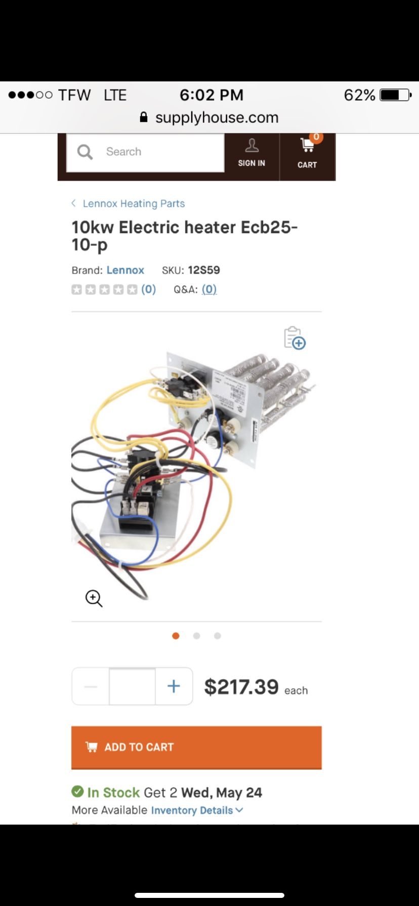 Lennox Heat Pump Heating Element 10kw
