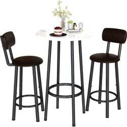 Dining Table Set for 2 - 24" Round Kitchen Table With MDF Tabletop & 2 PU Leather Chairs, Bar Pub Set for Small Space Kitchen Living Room Apartment, W