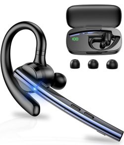 Bluetooth Headset V5.1 Bluetooth Earpiece Dual Mic with 500mAh Charging Case 72H Talk Time Wireless Hand-Free Headsets with Mute Button for Cell Phone