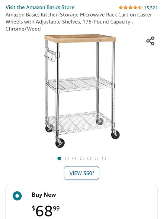 Kitchen Portable Island Storage Microwave Rack Cart on Caster Wheels with Adjustable Shelves, 175-Pound Capacity - Chrome/Wood