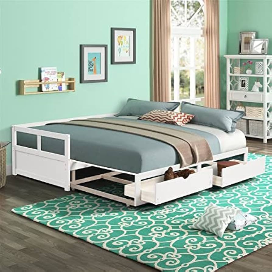 Wood Extendable Twin to King Size Daybed With 2 Drawers