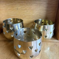 Set Of 3 Solid Brass Candle Holders