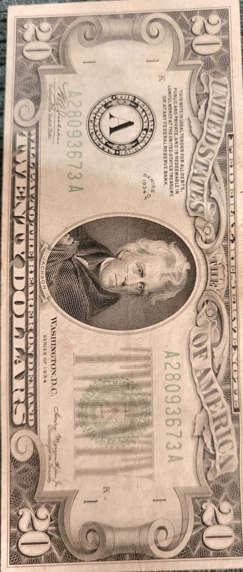 Lot Of 1934 $5 & $20 Federal Reserve Notes 
