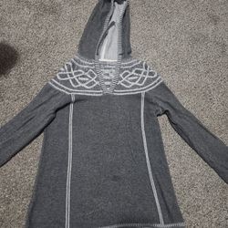 Eddie Bauer Hooded Sweater Women’s M Gray Nordic Knit Pullover