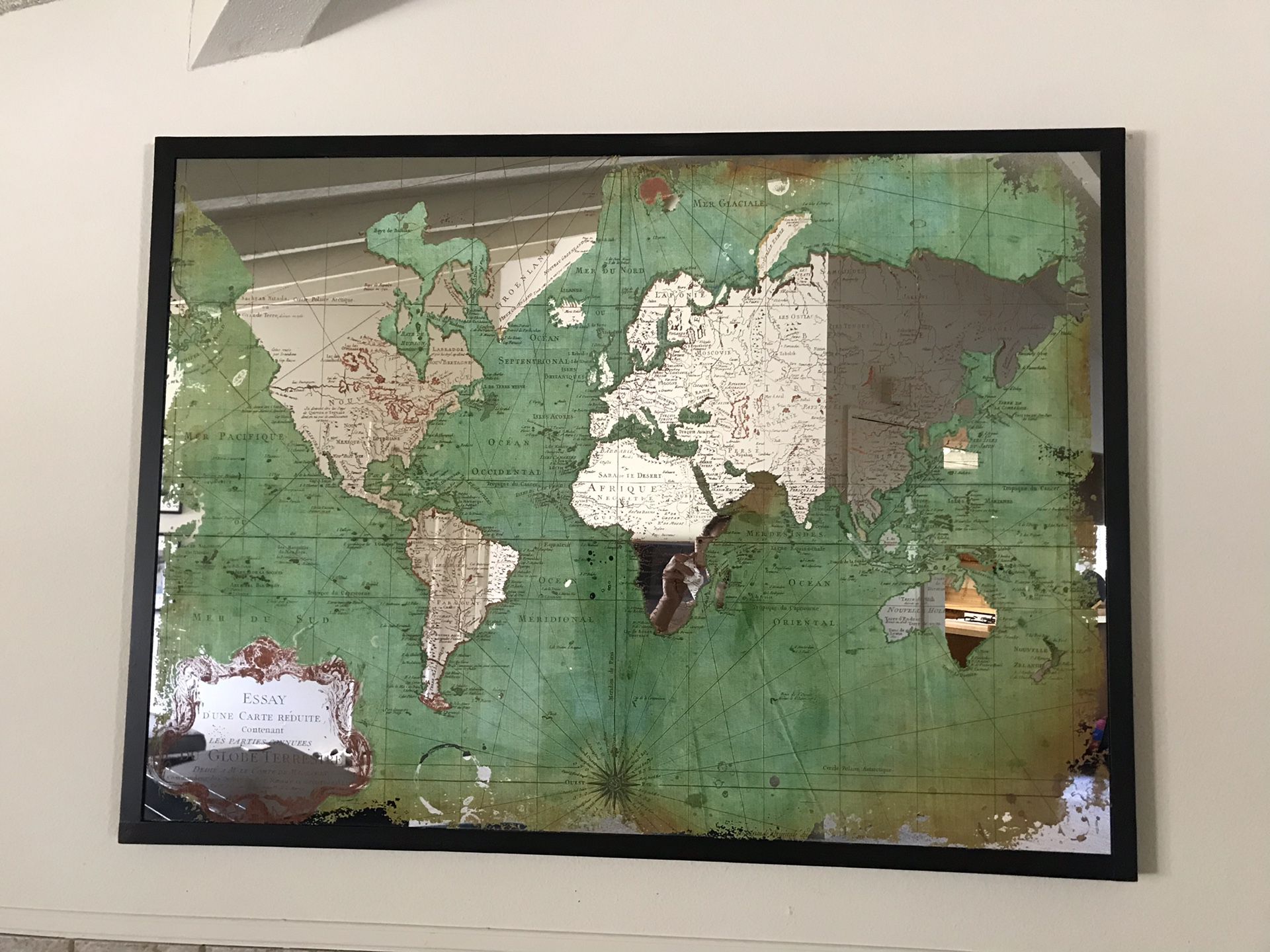 Wall Decor - Mirrored Green World Map
