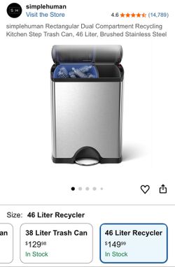 Simplehuman / simple human Rectangular Dual Compartment Recycling Kitchen Step Trash Can, 50 Liter / large kitchen trash can
