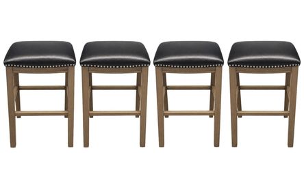 4 Counter Height Bar Stools Black Brown Nailhead
