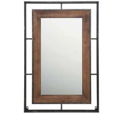3747: New Metal Framed Rustic Wall Mirror - 24x36 inch, Industrial Farmhouse Wood & Metal Bathroom Mirror for Over Sink, Two-Tone Double Frame Decorat