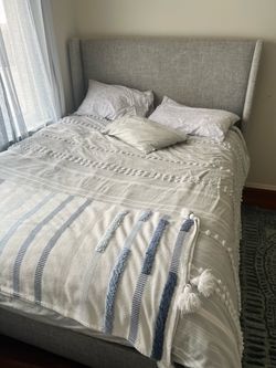Gray Upholstered Wingback Bed Frame