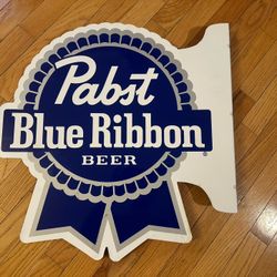 Pabst Blue Ribbon Beer Two Sidded Metal Bar Wall Mount Sign 21-1/2" x 22"