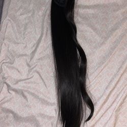Black-brown Hook-and-loop Fastener ponytail 26inch realistic long straight hair wig ponytail Hook-and-loop Fastener wrap wig straight hair ponytail
