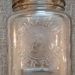 Antique Monarch Coffee Jar Finer Foods w/lid & Figural Lion One Gallon