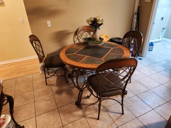 Metal, Wood, and Granite Dining Table