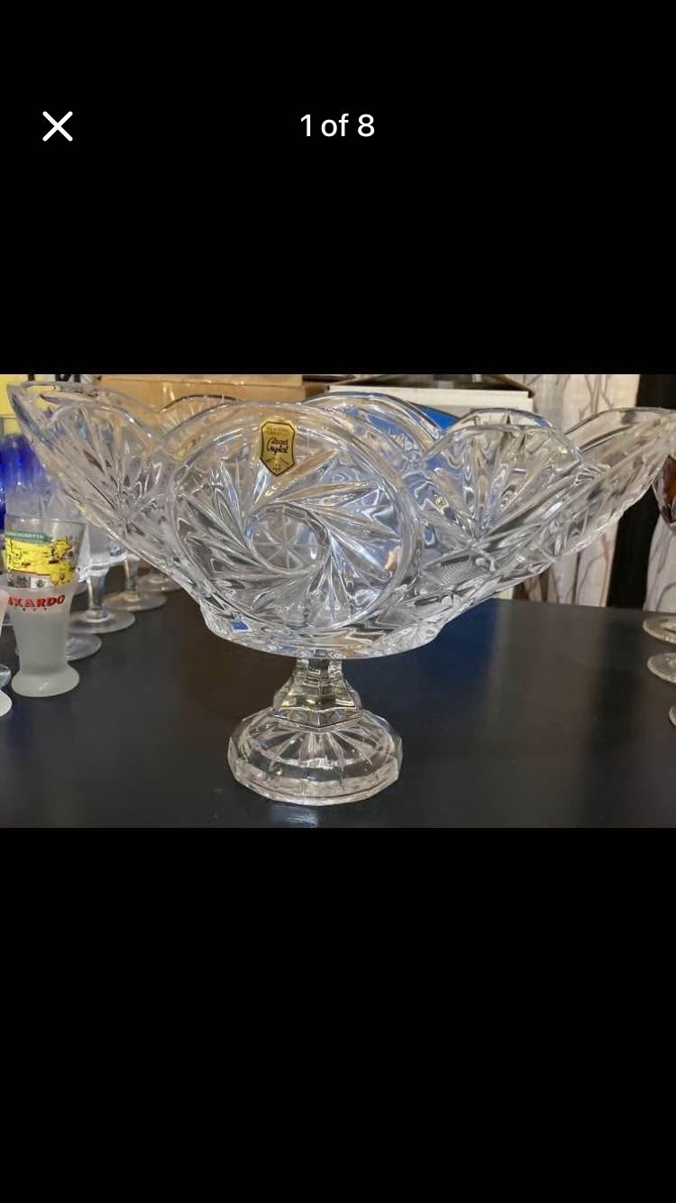 New Large European Crystal Candy Dish, Vase, Bowl