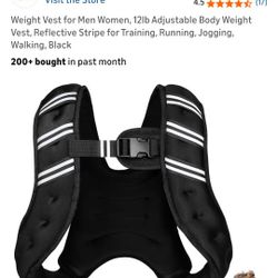 Weight Vest for Men Women, 12lb Adjustable Body Weight Vest, Reflective Stripe for Training, Running, Jogging, Walking, Black