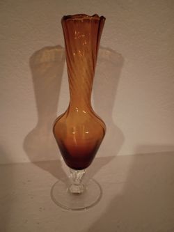 Vintage Amber Glass Bud Swirl Vase ©1960