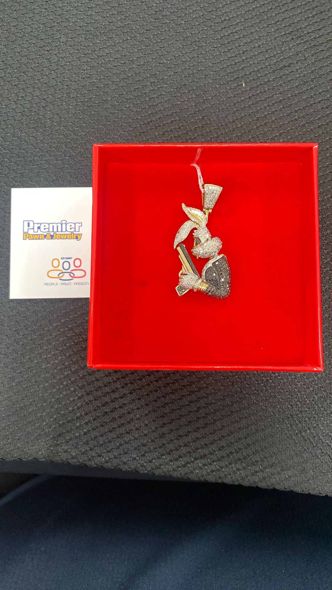 10k Gold Bunny Pendant With Black And White Diamonds