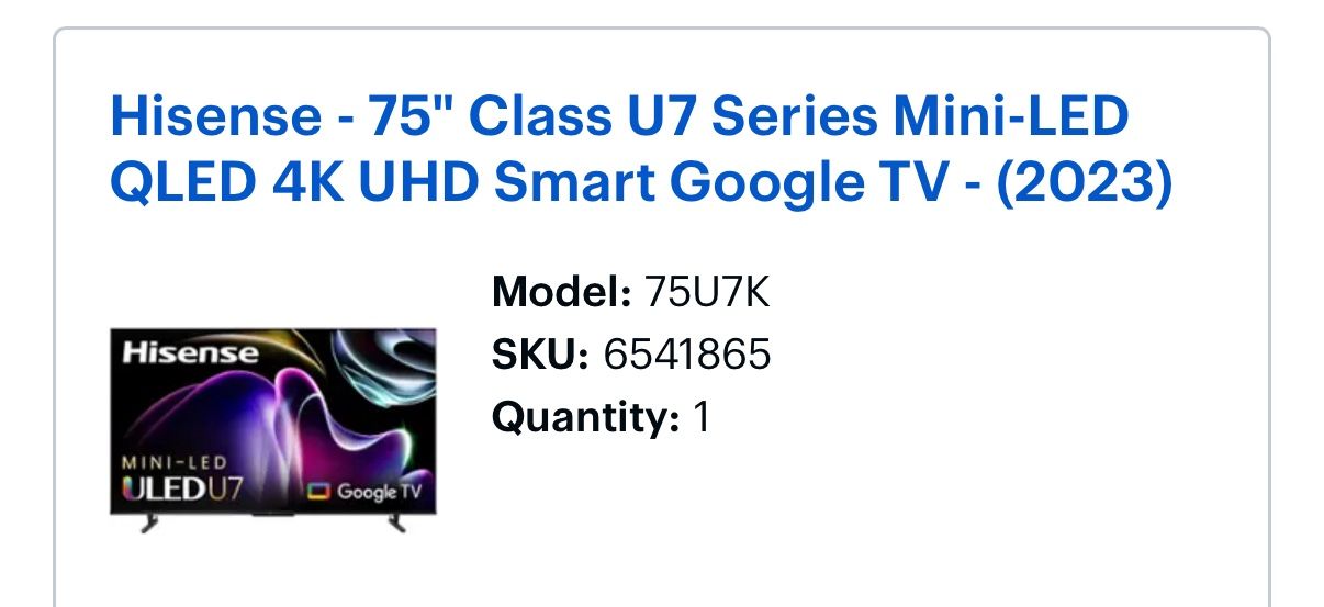 Hisense - 75" Class U7 Series Mini-LED QLED 4K UHD Smart Google TV - (2023)