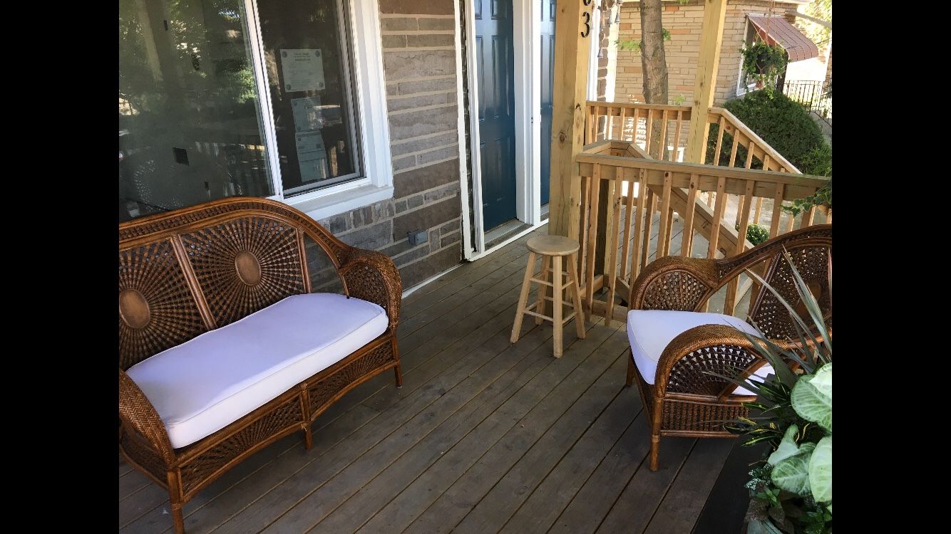 Pier 1 Azteca Wicker Settee, Chair and Cushions