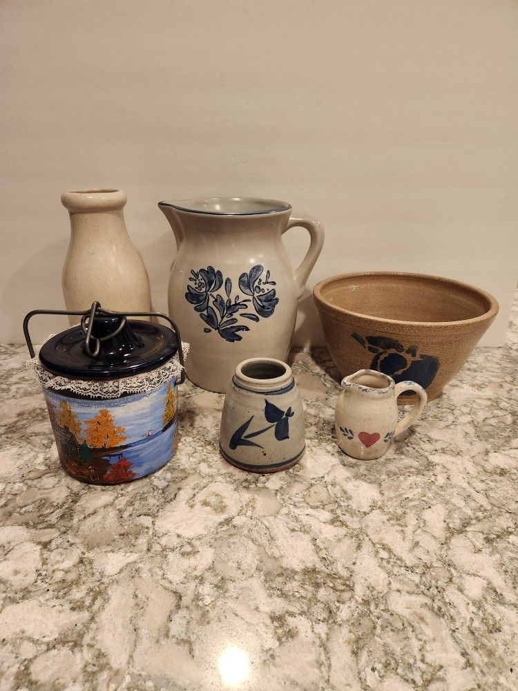 Stoneware, Ceramic Pitcher, Bowl, Milk Bottle, Crock, Creamer