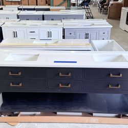 84 in. W x 22 in. D Double Sink Bath Vanity in Black with White Top $1,299 