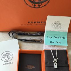 Authentic near new Hermes Cadenas Lock Toggle Necklace sterling silver