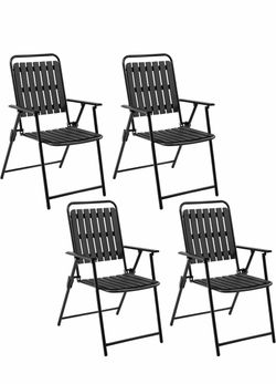 Folding Patio Chair Set of 4, Plastic Dining Chair, Black Lightweight foldable outdoor chairs, ready to use. Sturdy & comfortable with armrests. Folds