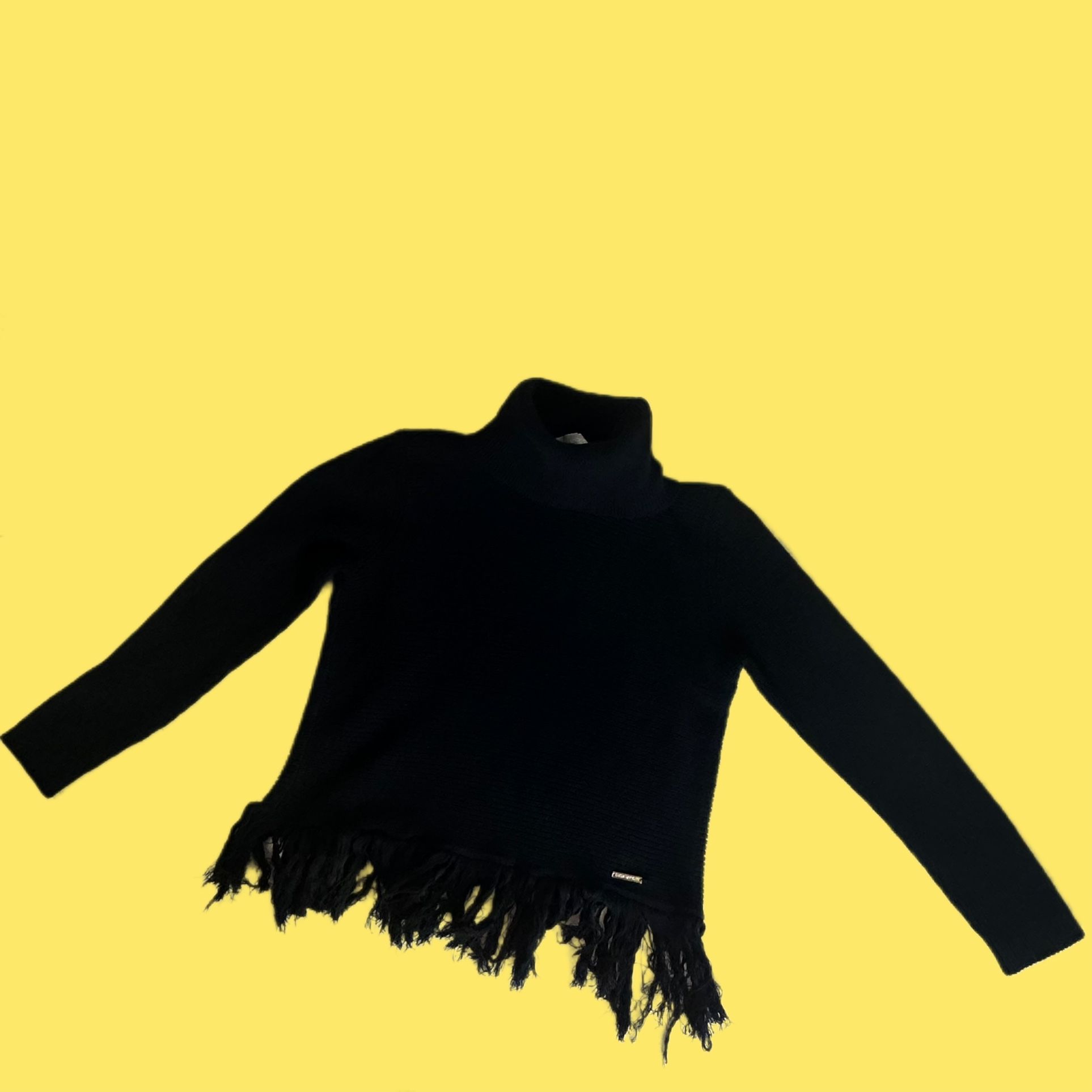 Michael Kors Women's Knitted Black tassel Mock Neck Sweater Black L