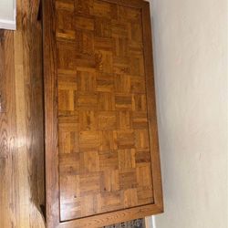 Vintage Wood William Bros Furniture Los Angeles Parquet Coffee Table & Side Table