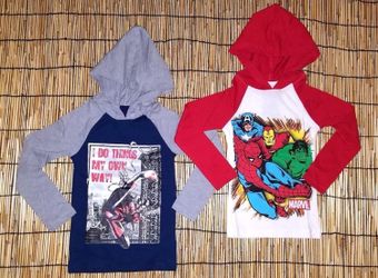 Two hooded marvel superheroes shirts size 2T