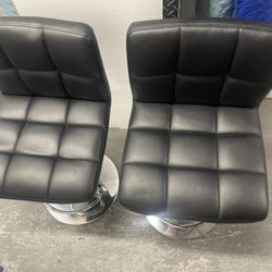 All Black Leather Barstools, No Rips Brand New Up-And-Down Lever