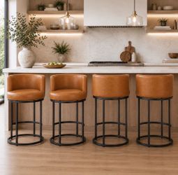 Set of 4 Counter Height Swivel Bar Stools – Camel Brown