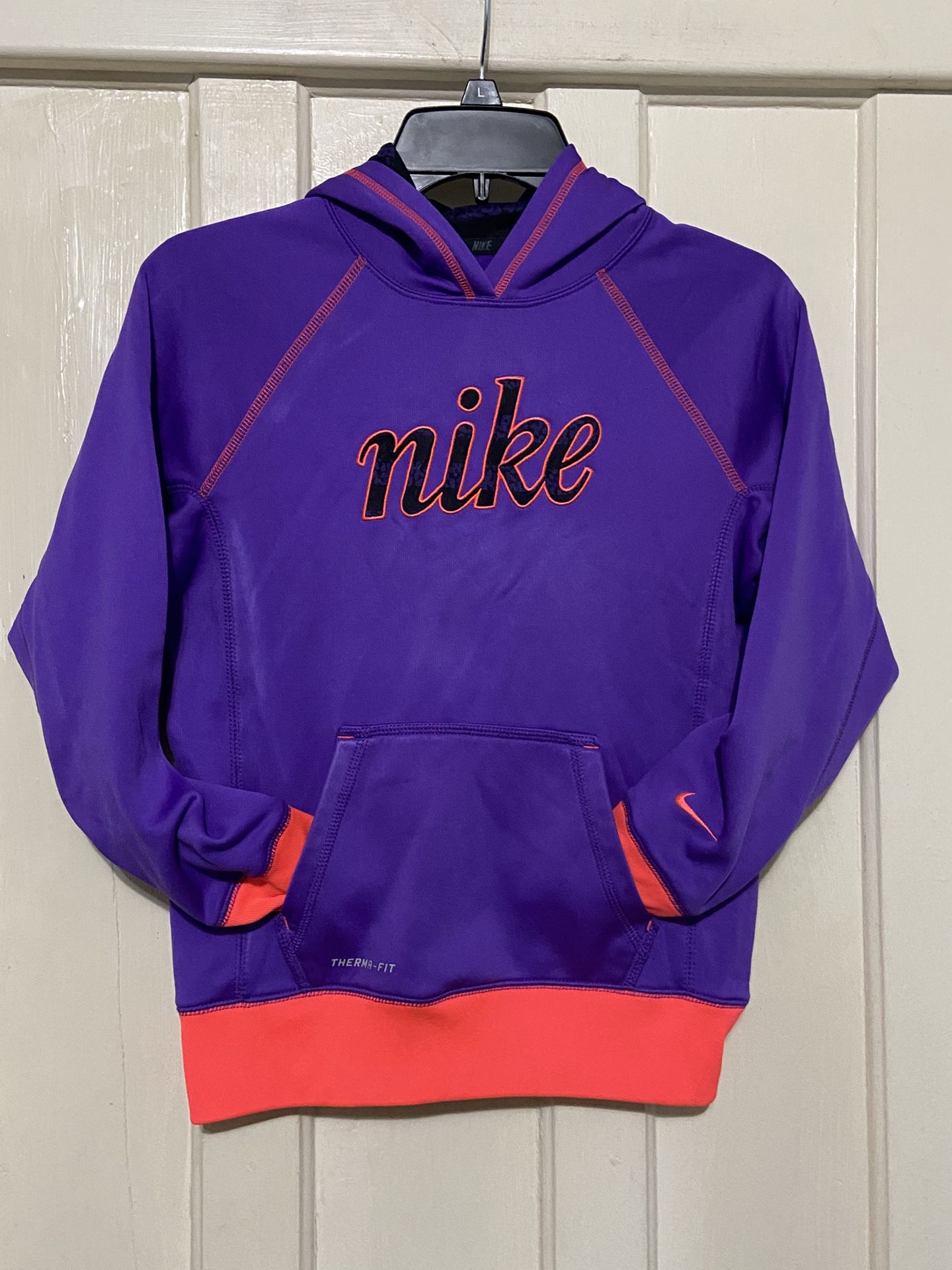 NIKE GIRLS THERMA-FIT PURPLE PINK HOODED SWEATSHIRT HOODIE SIZE large